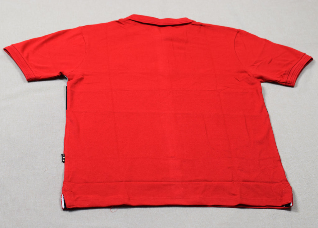 Men's Red Color Block Polo T-Shirt – Cotton Blend Half Sleeve Collared Tee | Medium