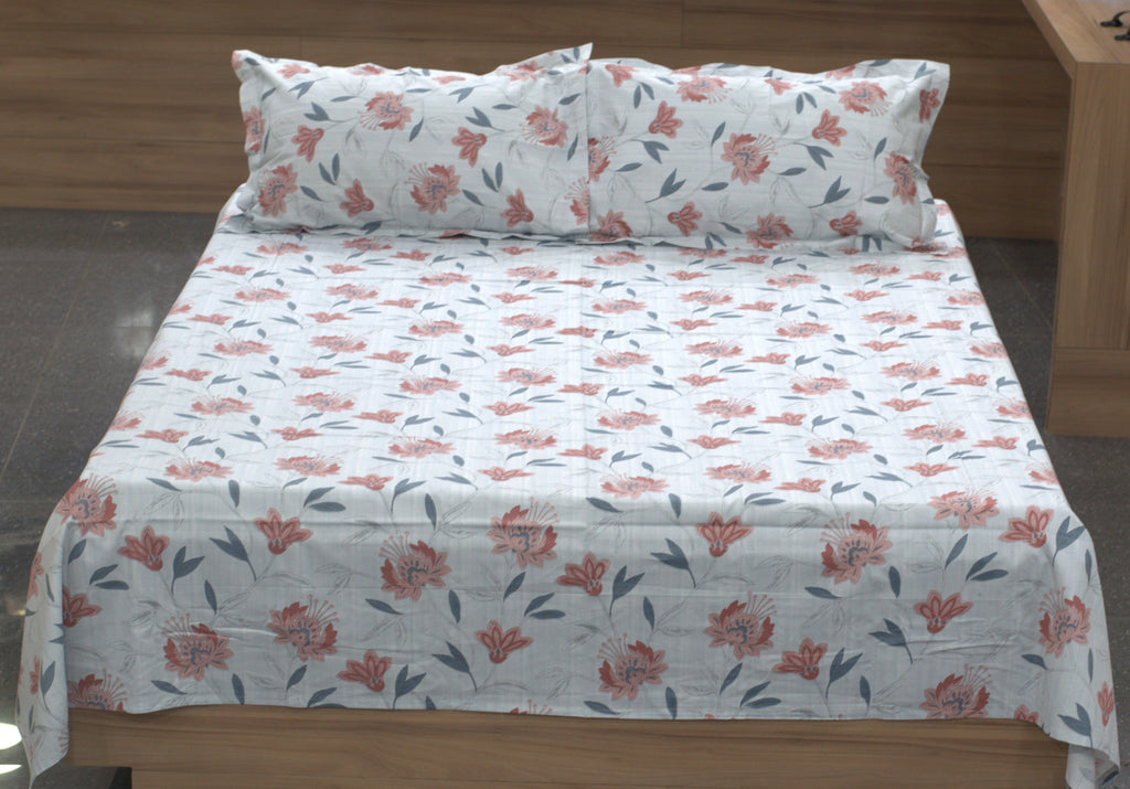 Soft Floral Print Queen Size Bedsheet with 2 Pillow Covers – Elegant Cotton Comfort