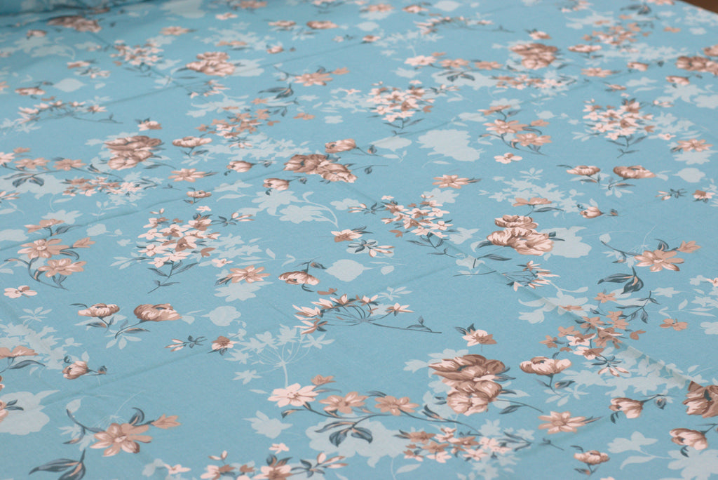 Sky Blue Floral Queen Size Bedsheet with Pillow Covers