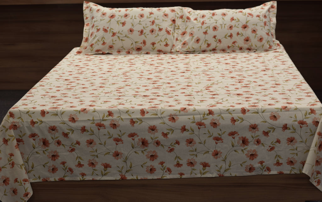 Queen Size Cotton Blend Floral Printed Bedsheet – 90 x 100 Inches