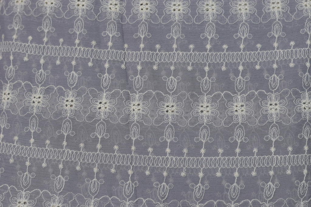 Lavender Floral Embroidered Crush Georgette Dress Material – 44" Width | Top & Bottom Set
