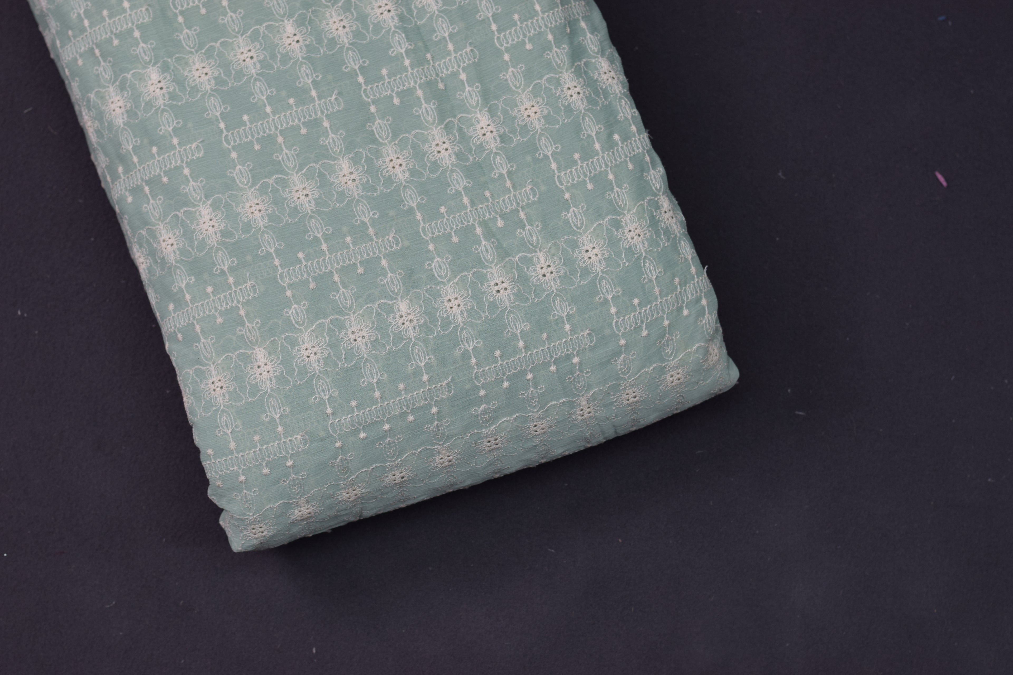 Mint Green Crush Georgette Embroidered Dress Material – 44" Width | Top 2.5 Meters