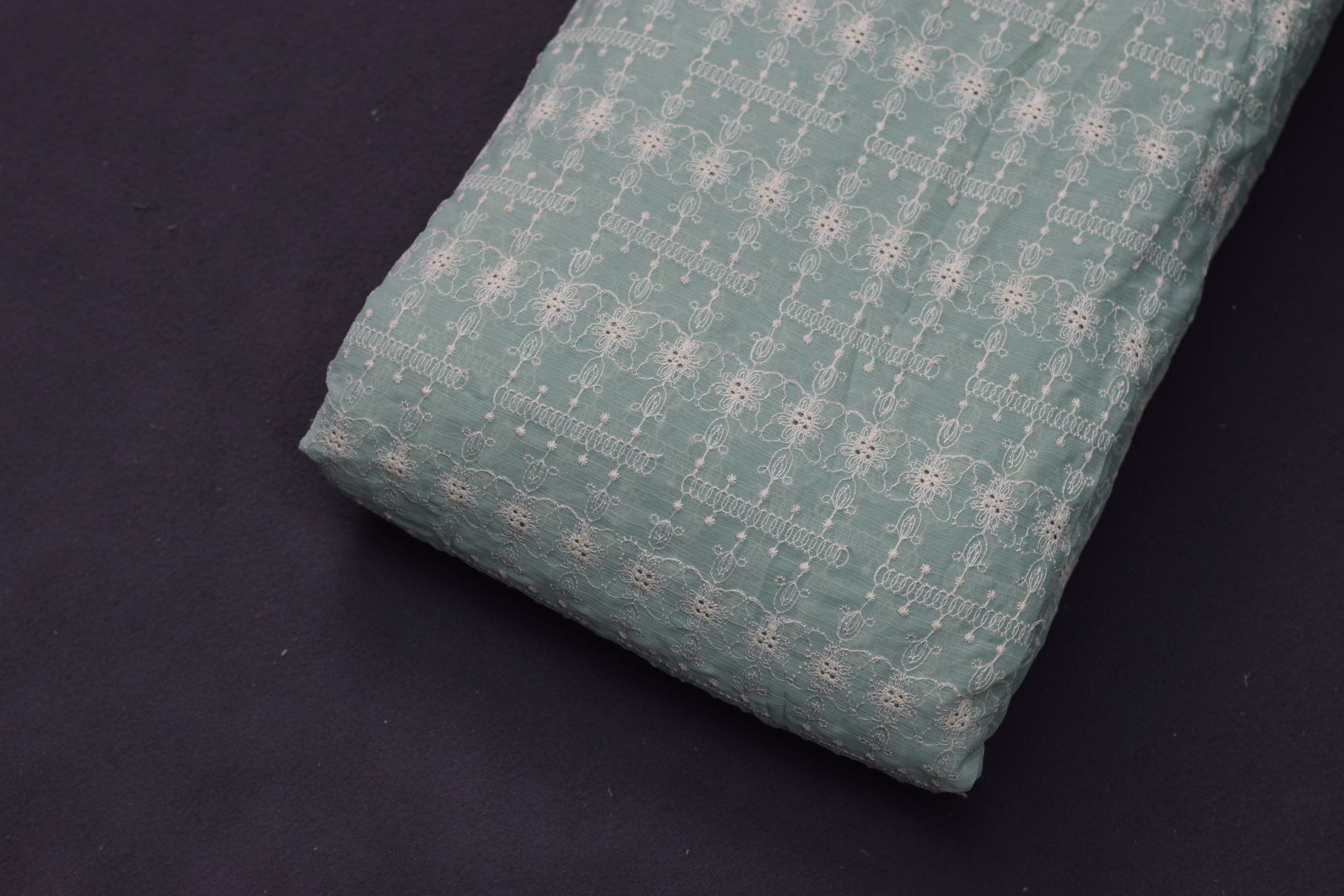 Mint Green Crush Georgette Embroidered Dress Material – 44" Width | Top 2.5 Meters
