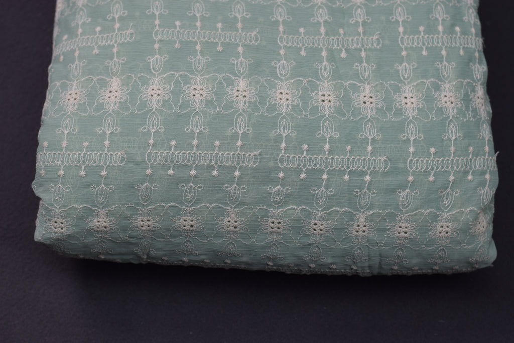 Mint Green Crush Georgette Embroidered Dress Material – 44" Width | Top 2.5 Meters