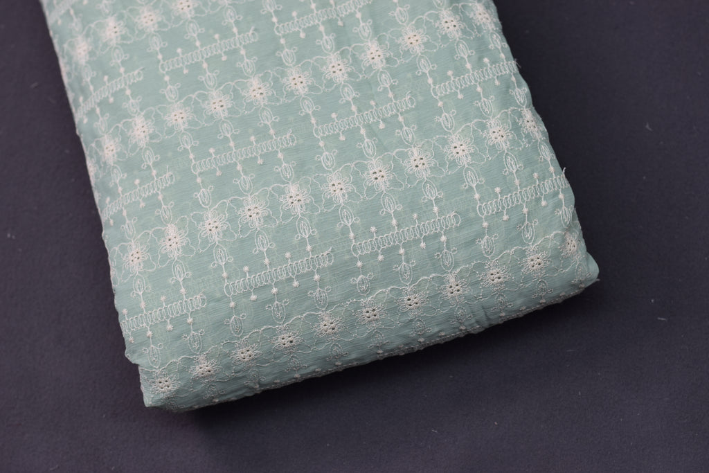 Mint Green Crush Georgette Embroidered Dress Material – 44" Width | Top 2.5 Meters