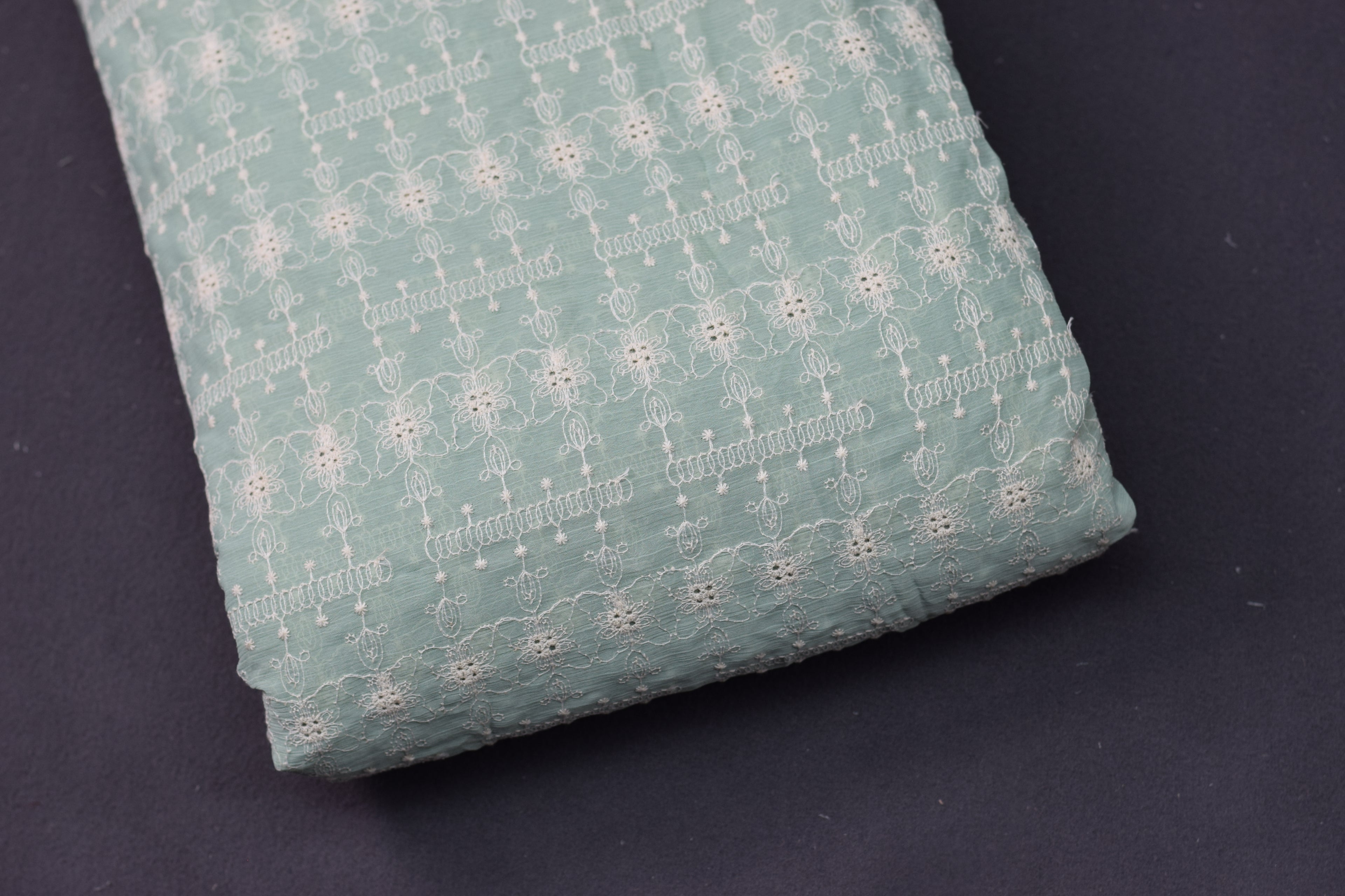 Mint Green Crush Georgette Embroidered Dress Material – 44" Width | Top 2.5 Meters