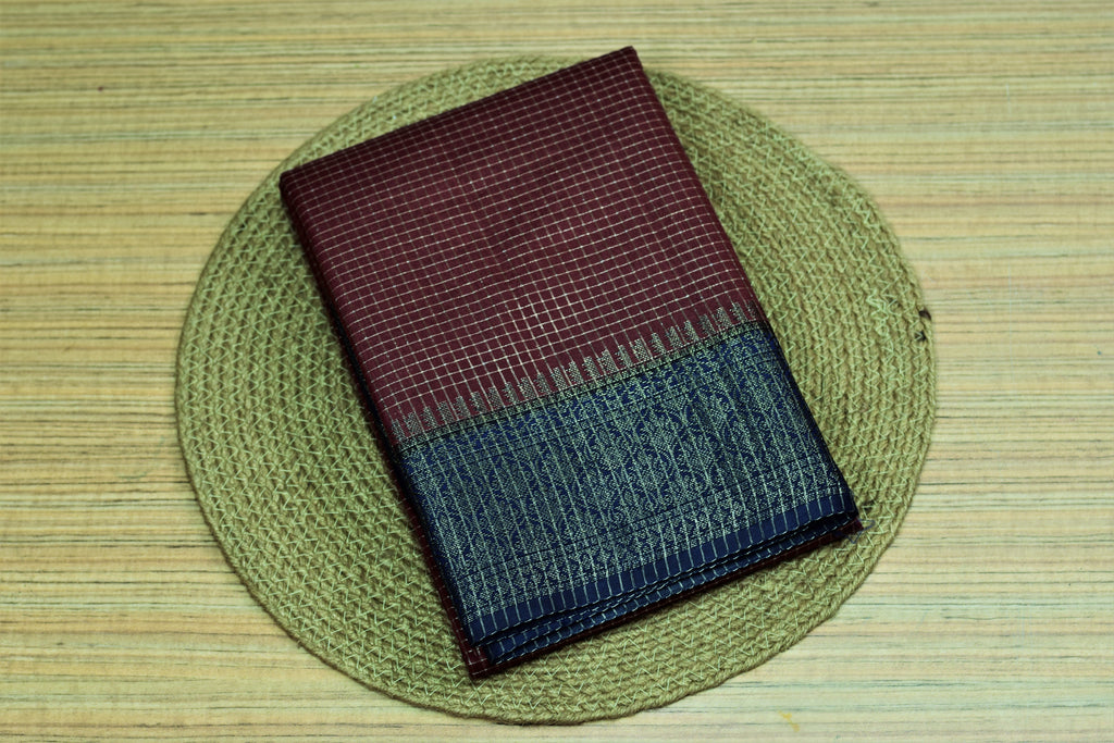 Maroon & Navy Blue Semi Banarasi Silk Saree with Zari Checkered – Nushio by Pulpel