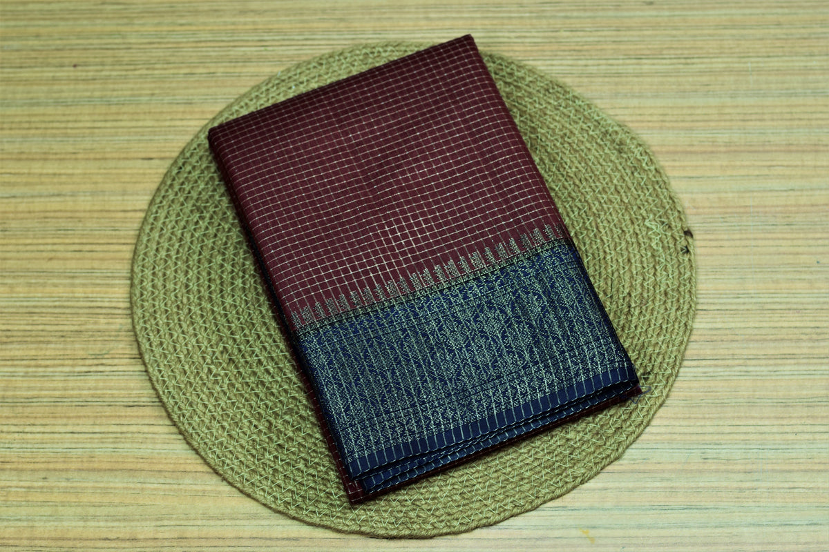 Maroon & Navy Blue Semi Banarasi Silk Saree with Zari Checkered – Nushio by Pulpel
