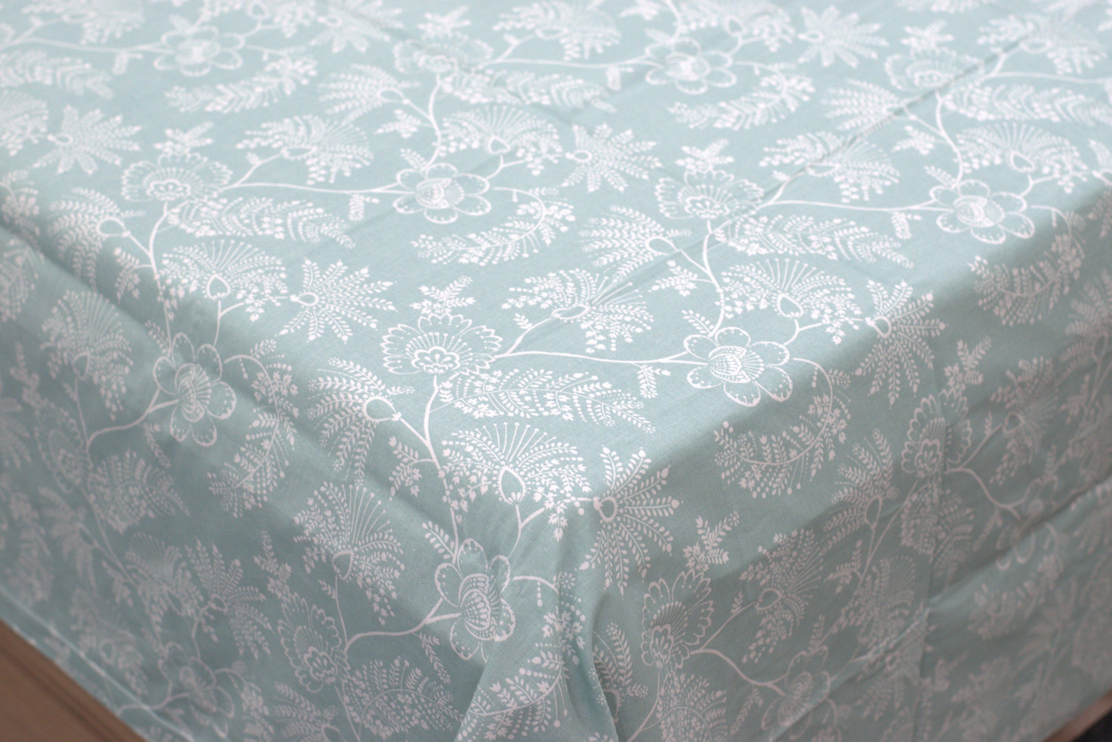 Mint Green Floral Queen Size Bedsheet with 2 Pillow Covers