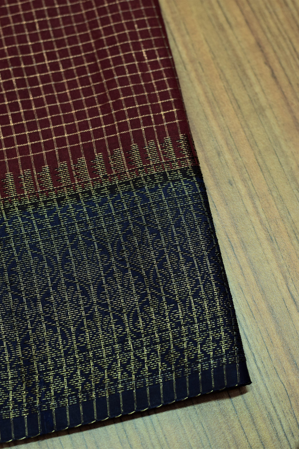 Maroon & Navy Blue Semi Banarasi Silk Saree with Zari Checkered – Nushio by Pulpel