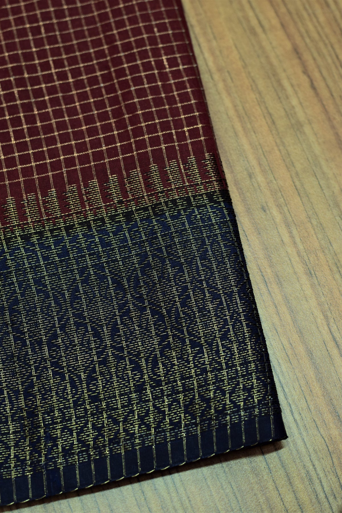 Maroon & Navy Blue Semi Banarasi Silk Saree with Zari Checkered – Nushio by Pulpel