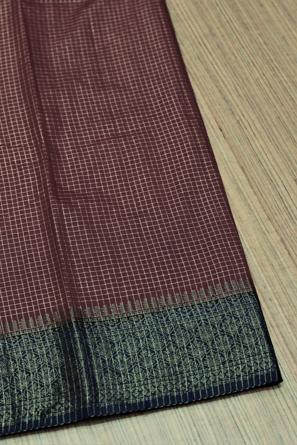 Maroon & Navy Blue Semi Banarasi Silk Saree with Zari Checkered – Nushio by Pulpel
