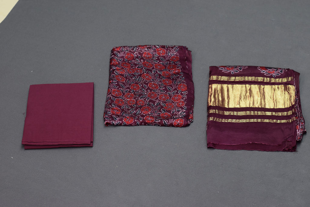 Wine Blossom Modal Silk Churidar Material Set