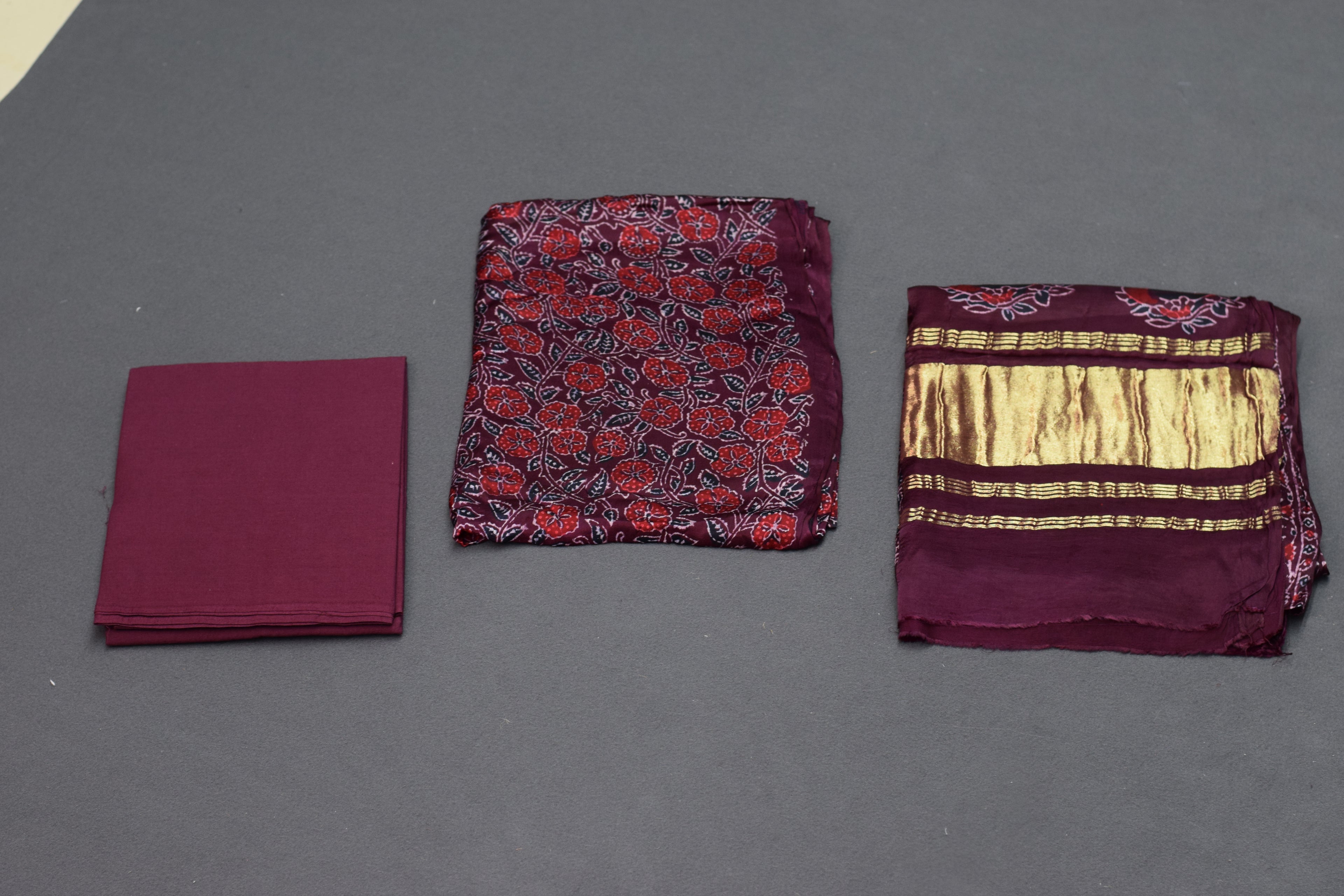Wine Blossom Modal Silk Churidar Material Set