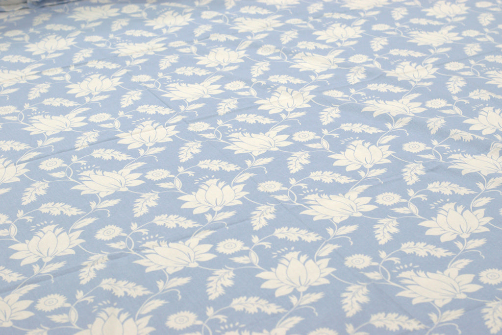 Sky Blue Floral Queen Size Bedsheet with 2 Pillow Covers – Soft &amp; Elegant Printed Bed Sheet
