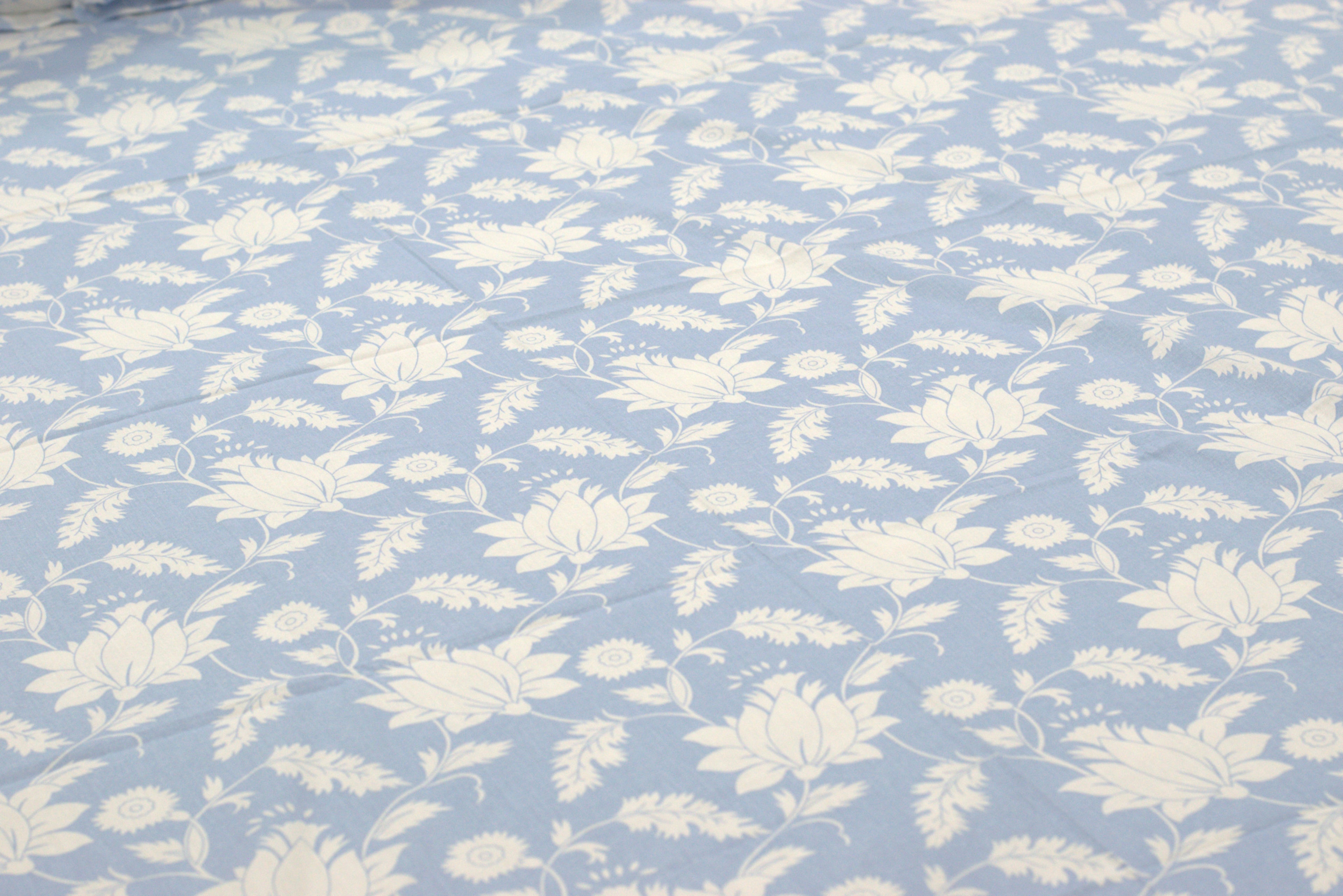 Sky Blue Floral Queen Size Bedsheet with 2 Pillow Covers – Soft &amp; Elegant Printed Bed Sheet
