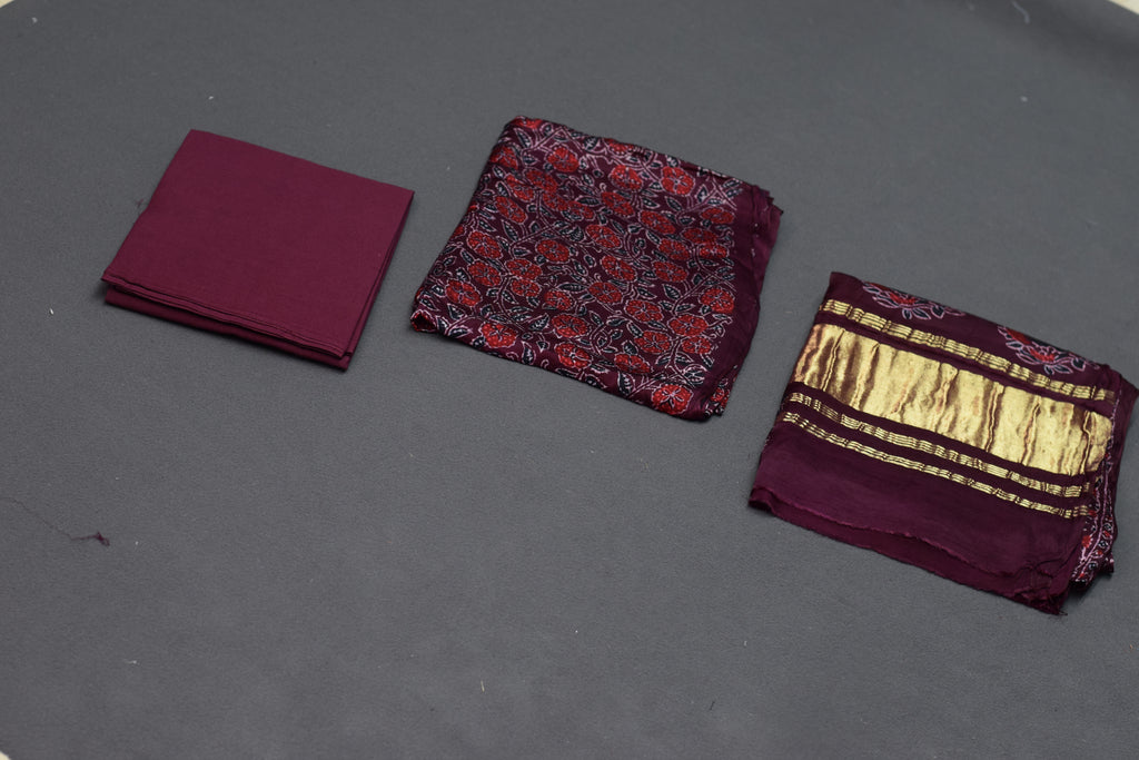 Wine Blossom Modal Silk Churidar Material Set