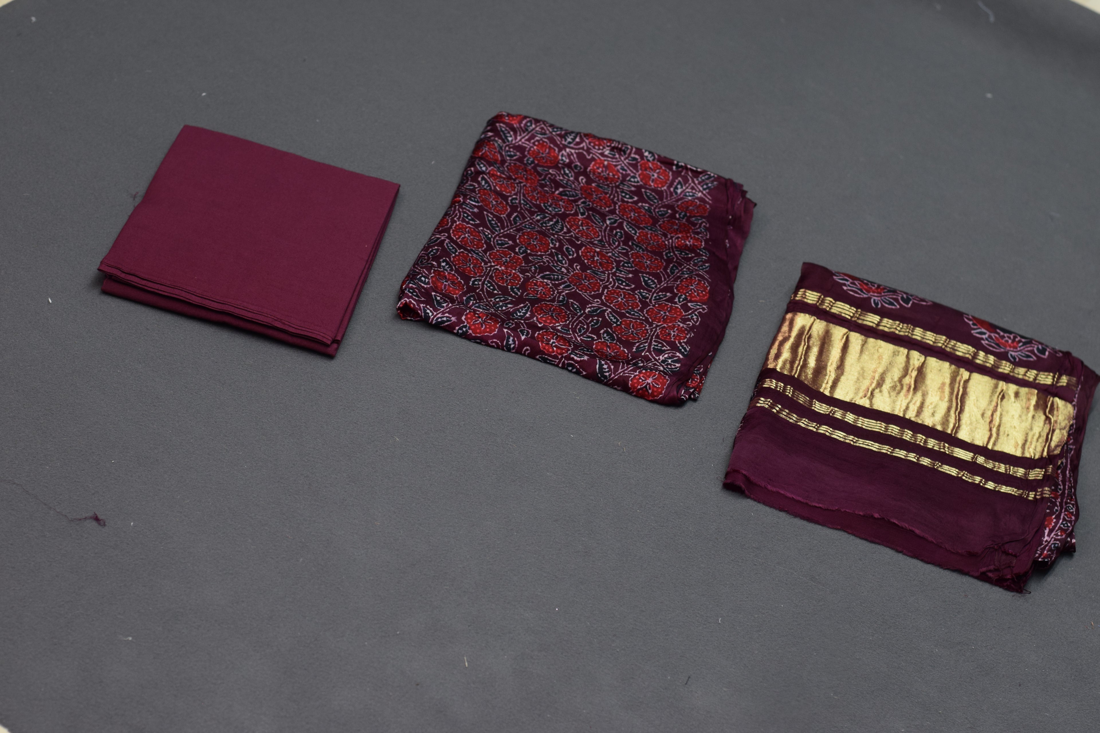 Wine Blossom Modal Silk Churidar Material Set