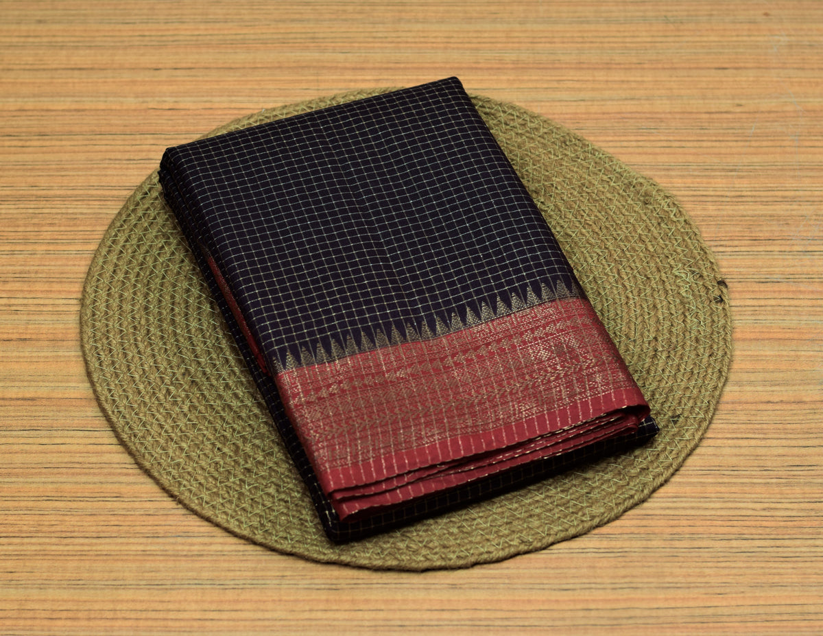Deep Purple Semi Banarasi Saree with Contrasting Maroon Zari – Nushio by Pulpel