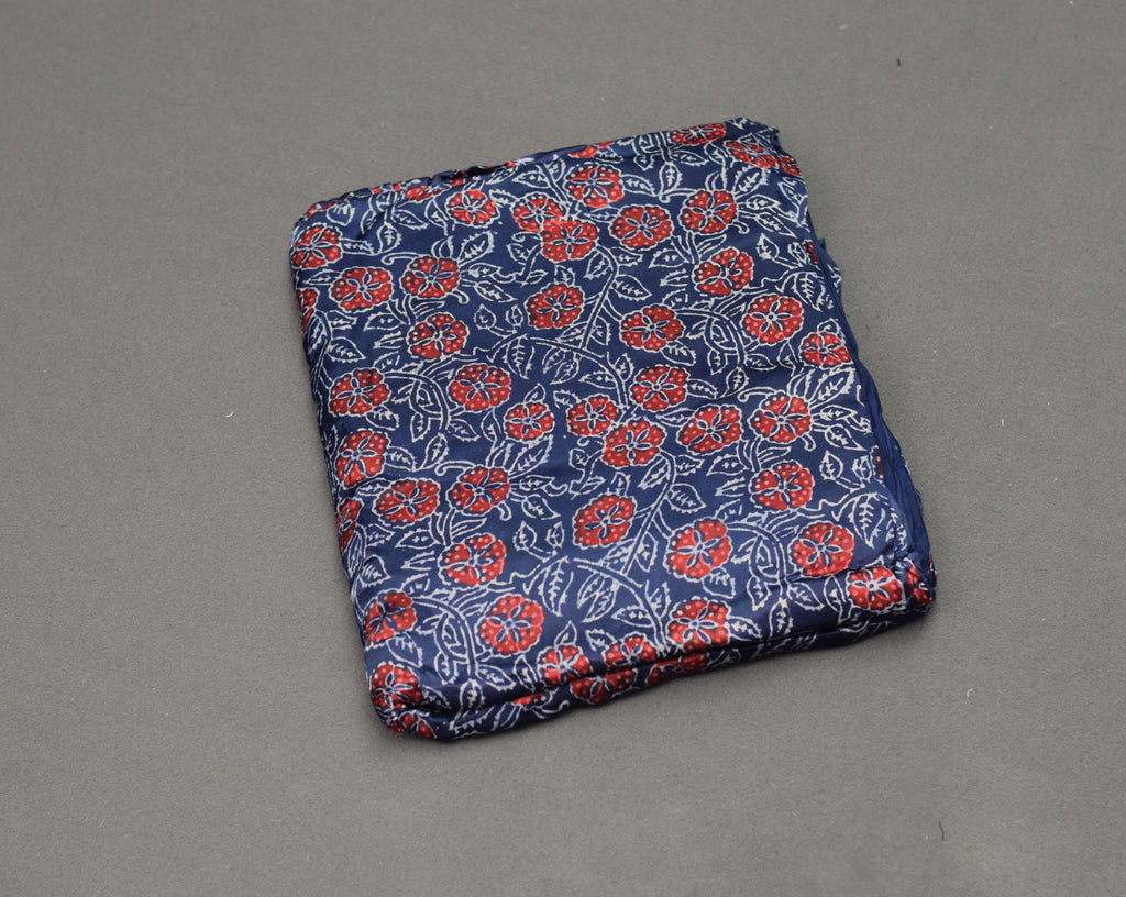 Midnight Blue Floral Modal Silk Churidar Material Set with Dupatta