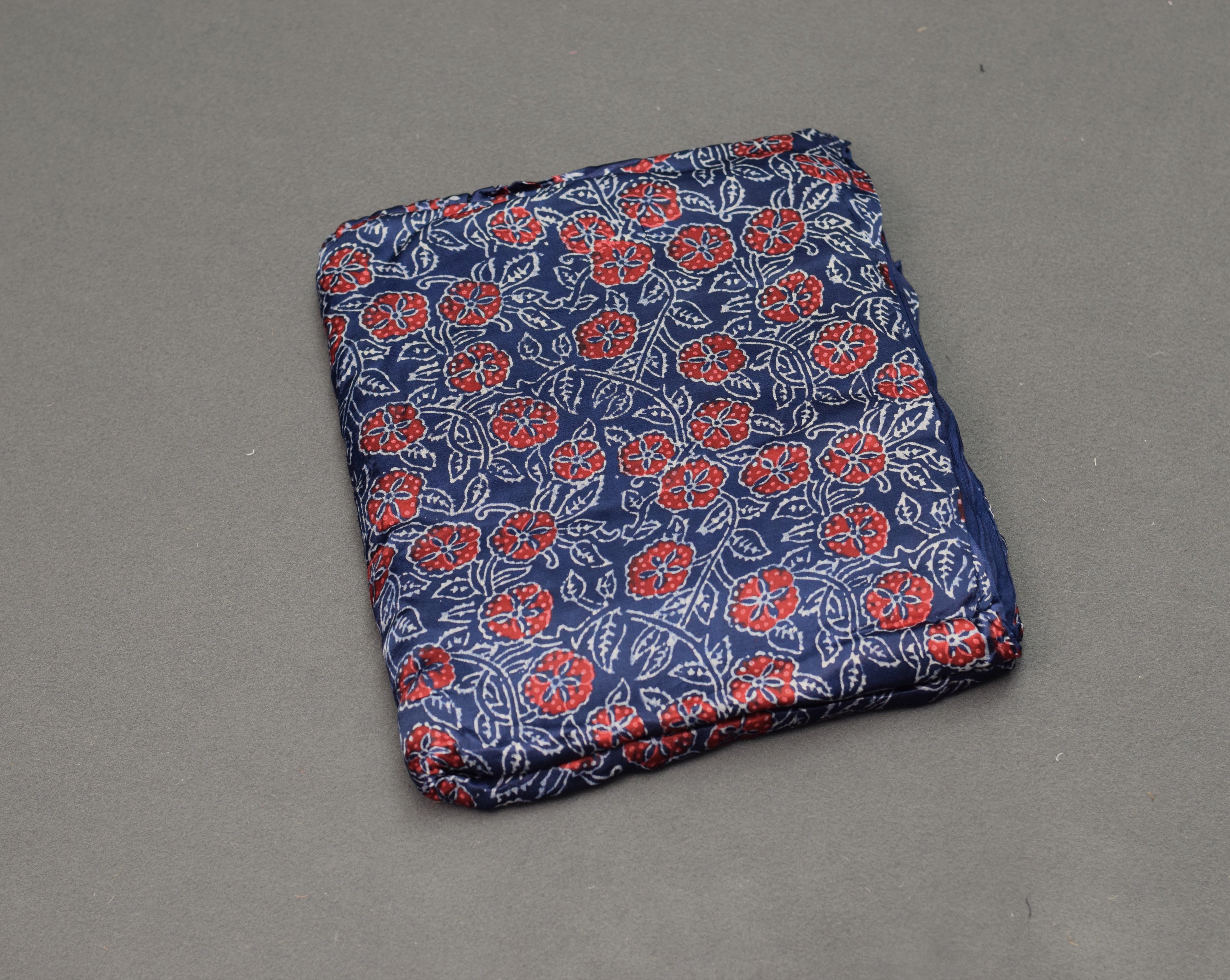 Midnight Blue Floral Modal Silk Churidar Material Set with Dupatta