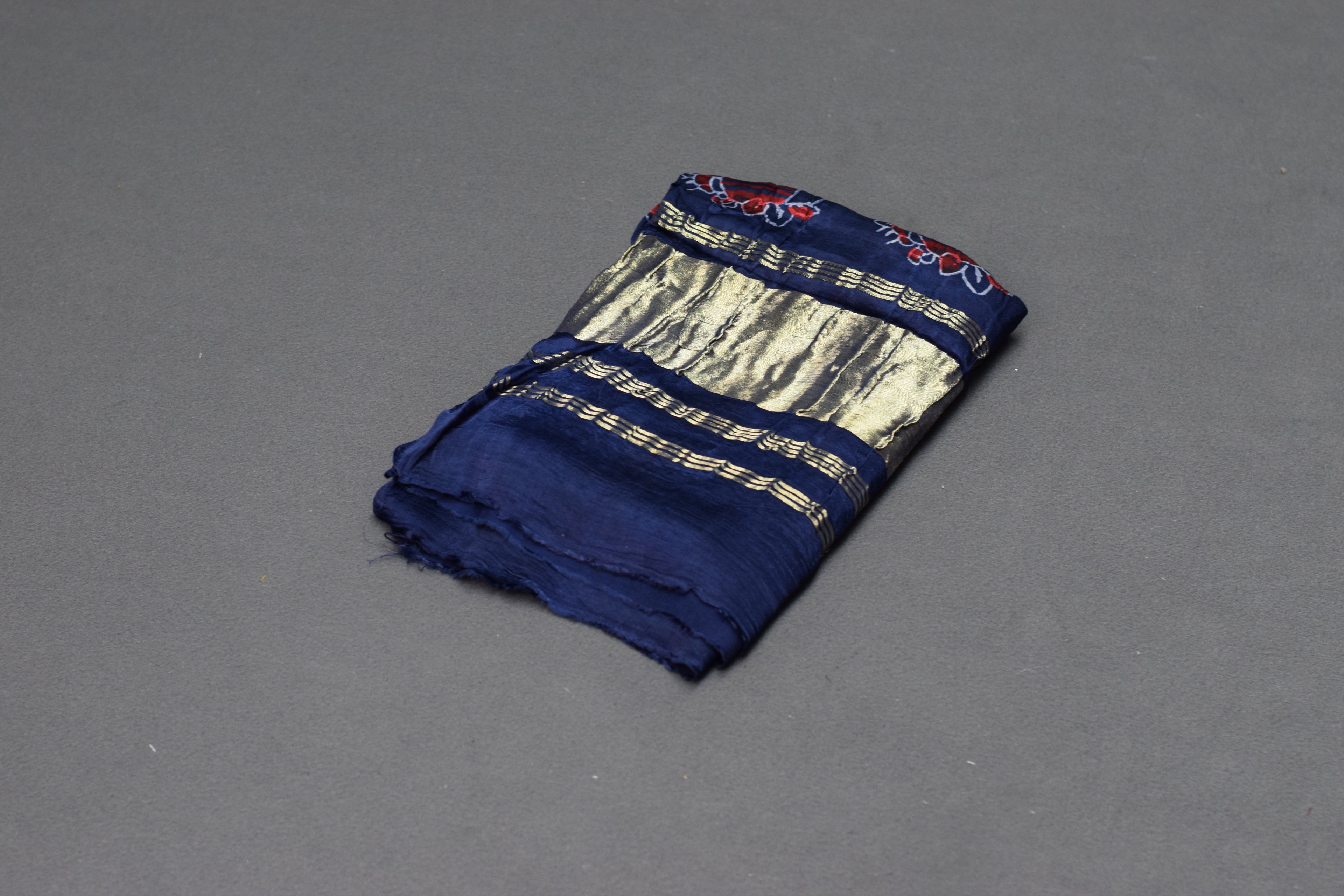 Midnight Blue Floral Modal Silk Churidar Material Set with Dupatta