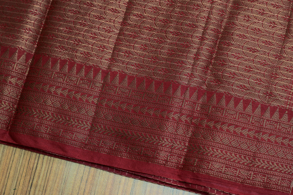 Deep Purple Semi Banarasi Saree with Contrasting Maroon Zari – Nushio by Pulpel