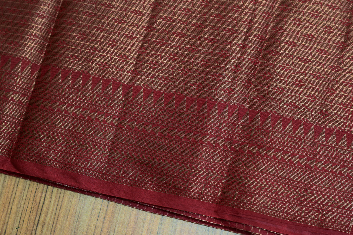 Deep Purple Semi Banarasi Saree with Contrasting Maroon Zari – Nushio by Pulpel