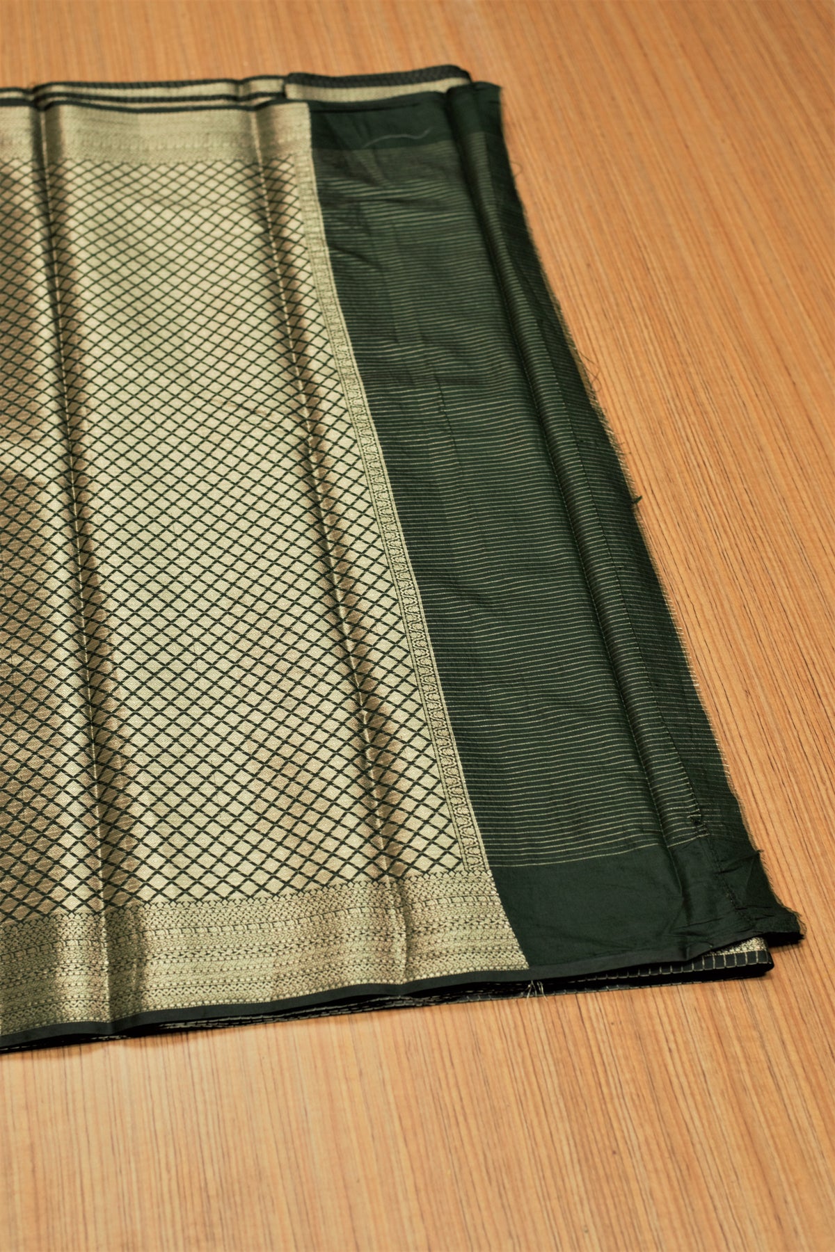 Olive Green Semi Banarasi Silk Saree with Zari Checkered Body & – Nushio by Pulpel
