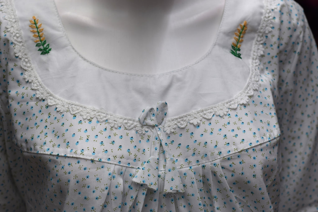 Women's Floral Comfort Nighty – White with Blue Prints