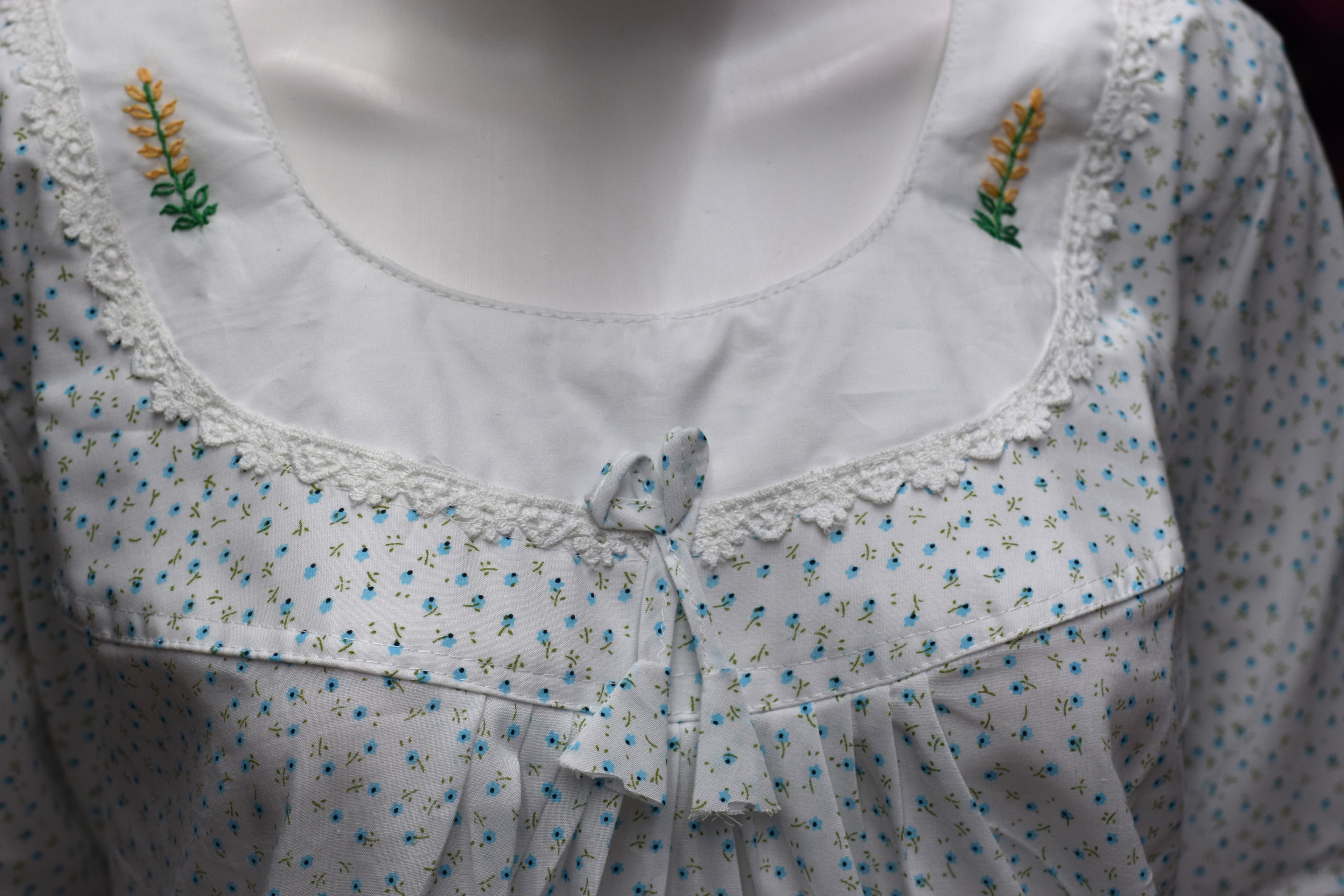 Women's Floral Comfort Nighty – White with Blue Prints