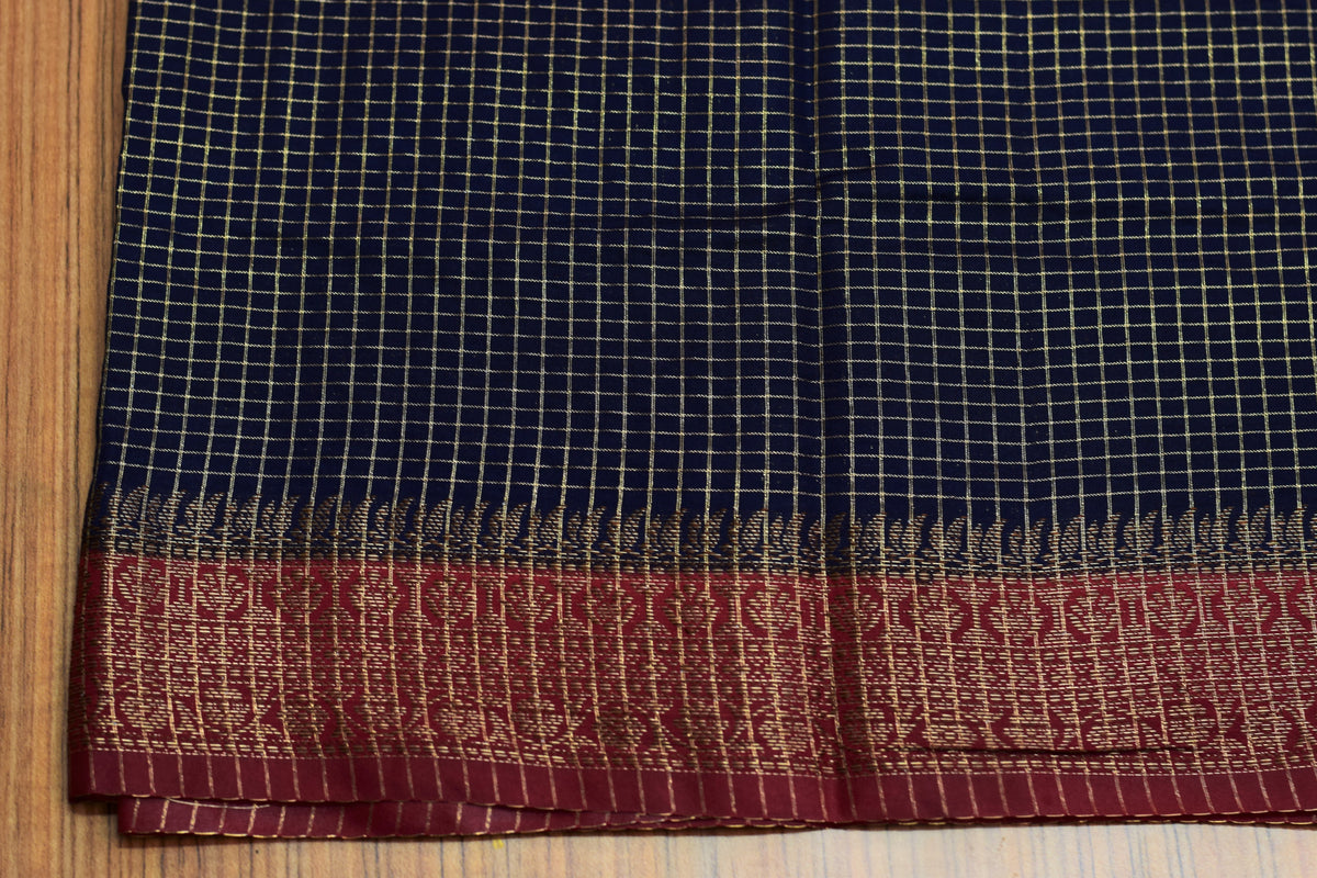 Royal Navy Blue & Maroon Semi Banarasi Silk Saree with Metallic – Nushio by Pulpel