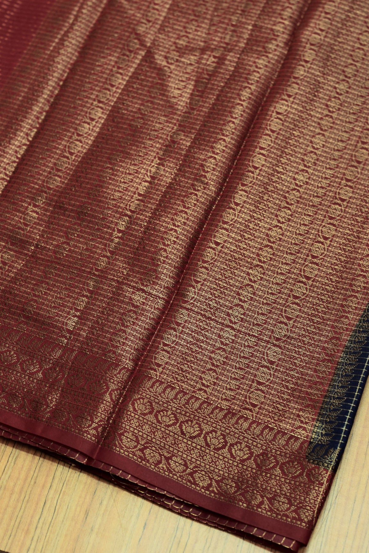 Royal Navy Blue & Maroon Semi Banarasi Silk Saree with Metallic – Nushio by Pulpel