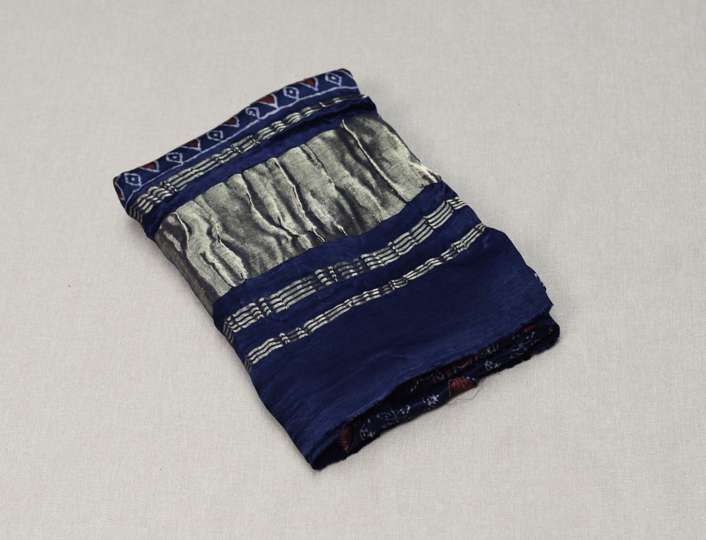 Midnight Indigo Modal Silk Churidar Material Set with Elegant Printed Design