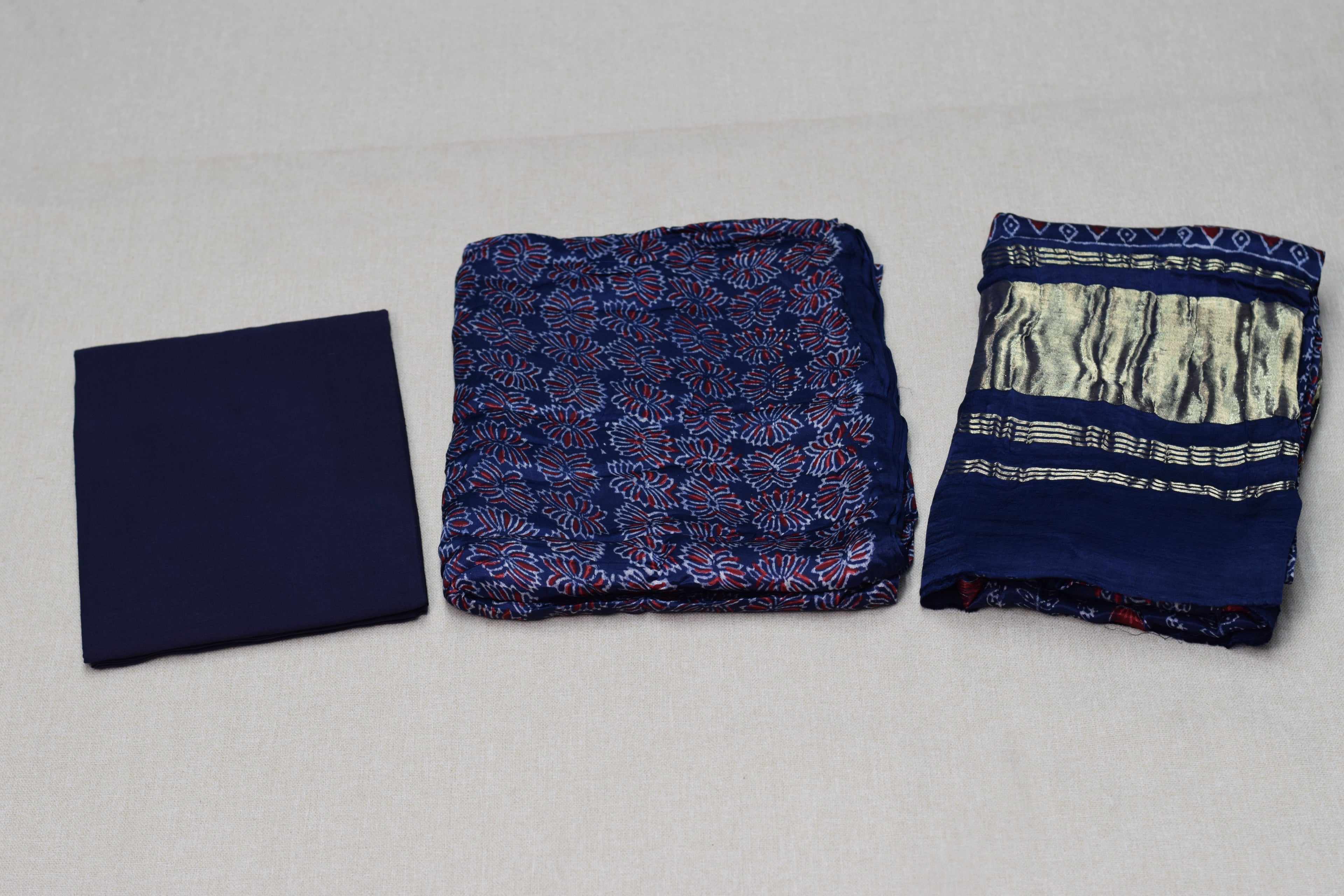 Midnight Indigo Modal Silk Churidar Material Set with Elegant Printed Design