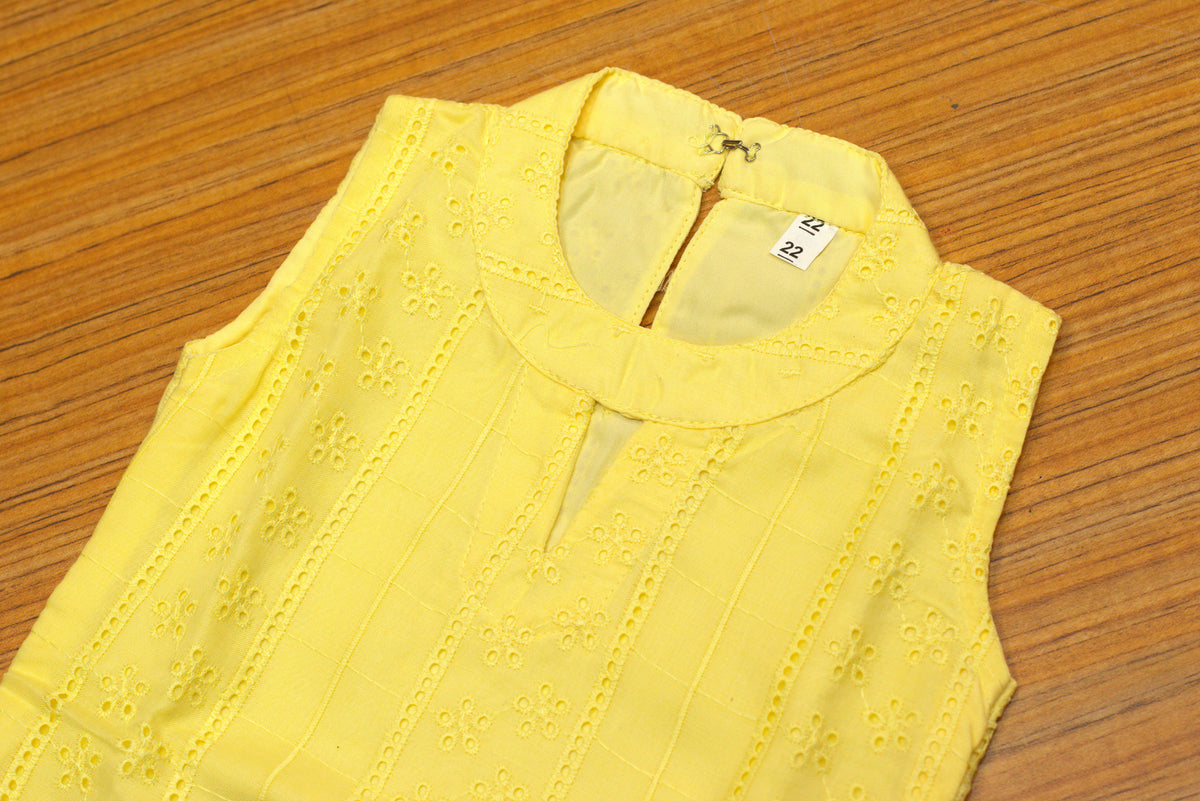 Girls Yellow Cotton Hakoba Halter Neck Frock with Sleeve Material – Nushio by Pulpel