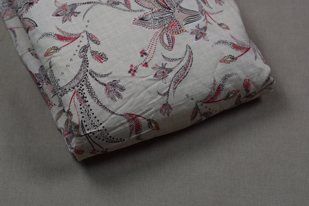Vatican Silk Floral Print Dress Material Set – Cream & Red | Top & Bottom Fabric 56" Width)