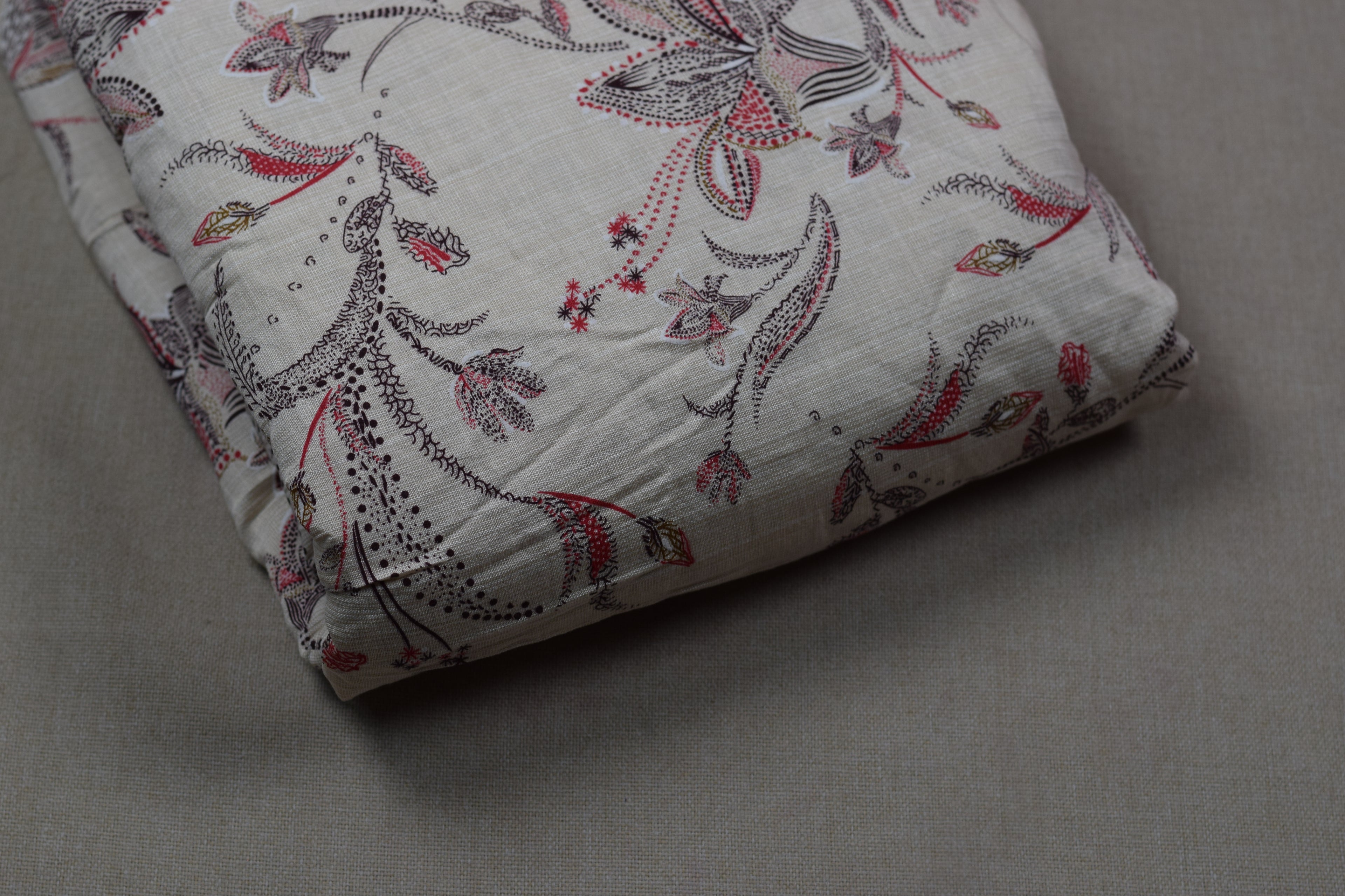 Vatican Silk Floral Print Dress Material Set – Cream & Red | Top & Bottom Fabric 56" Width)