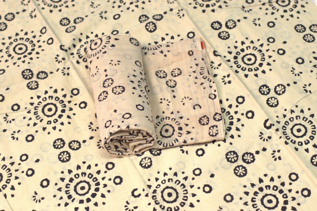 Elegant Handblock Printed Cotton Churidar Set – Red Floral & Indigo Motif