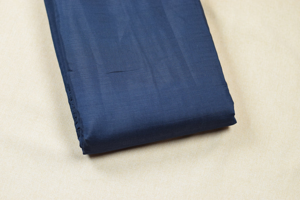 Navy Blue Floral Vatican Silk Dress Material Set | Unstitched Top & Bottom | 56" Width