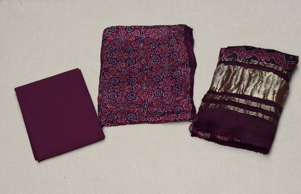 Royal Wine Modal Silk Churidar Material Set