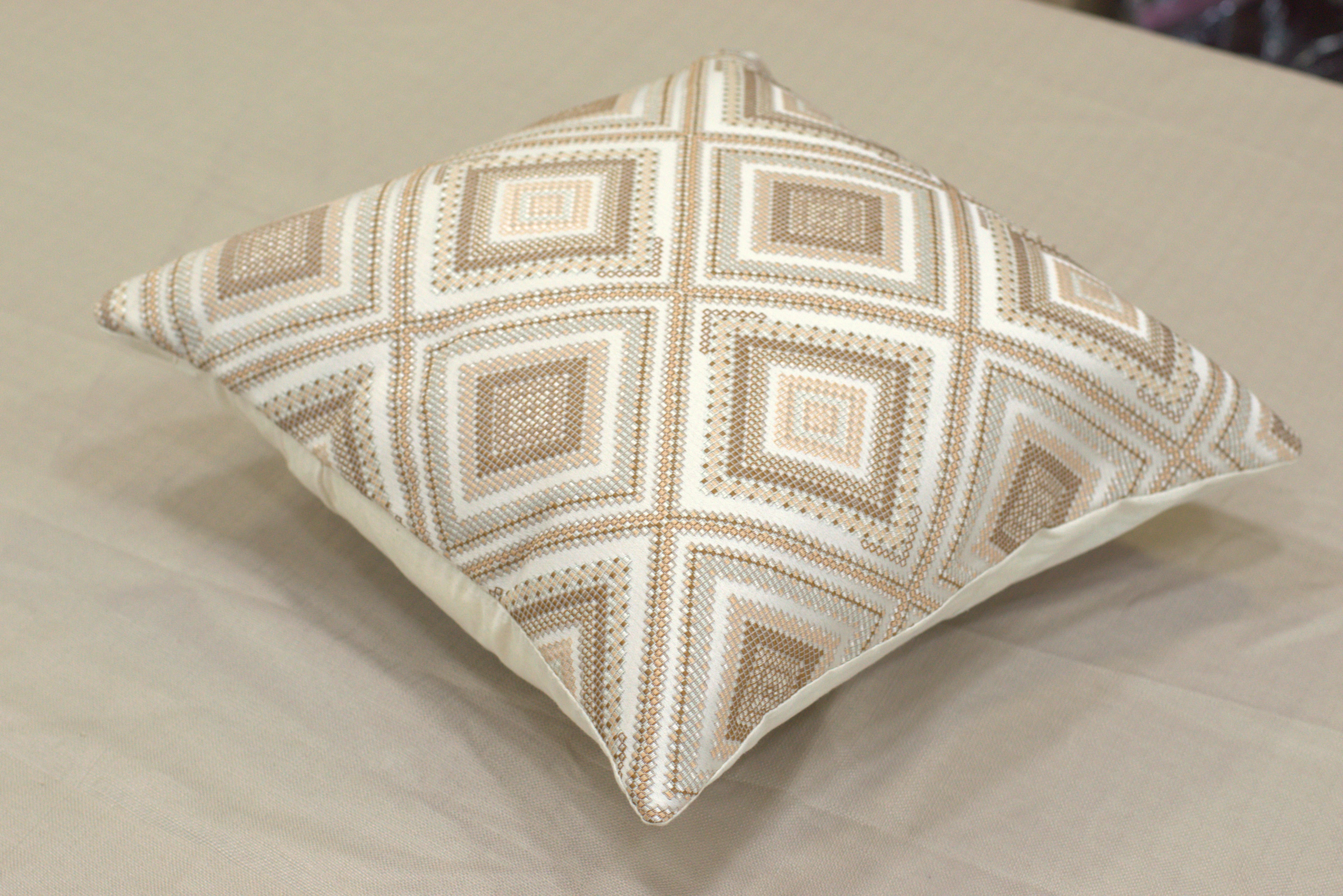 Beige Geometric Diamond Cushion Cover Set - 16x16 Inches - View 2 - Nushio