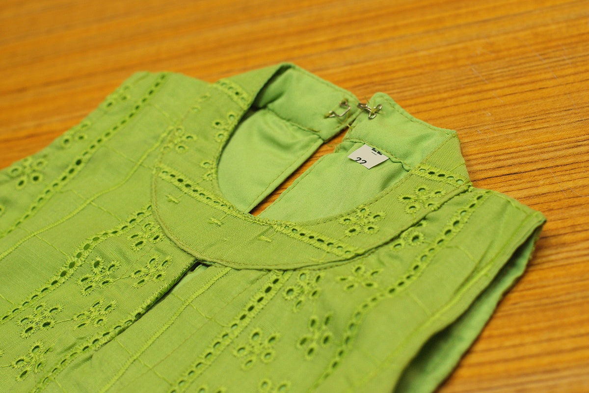 Girls Green Cotton Hakoba Frock with Halter Neck Pattern – Nushio by Pulpel