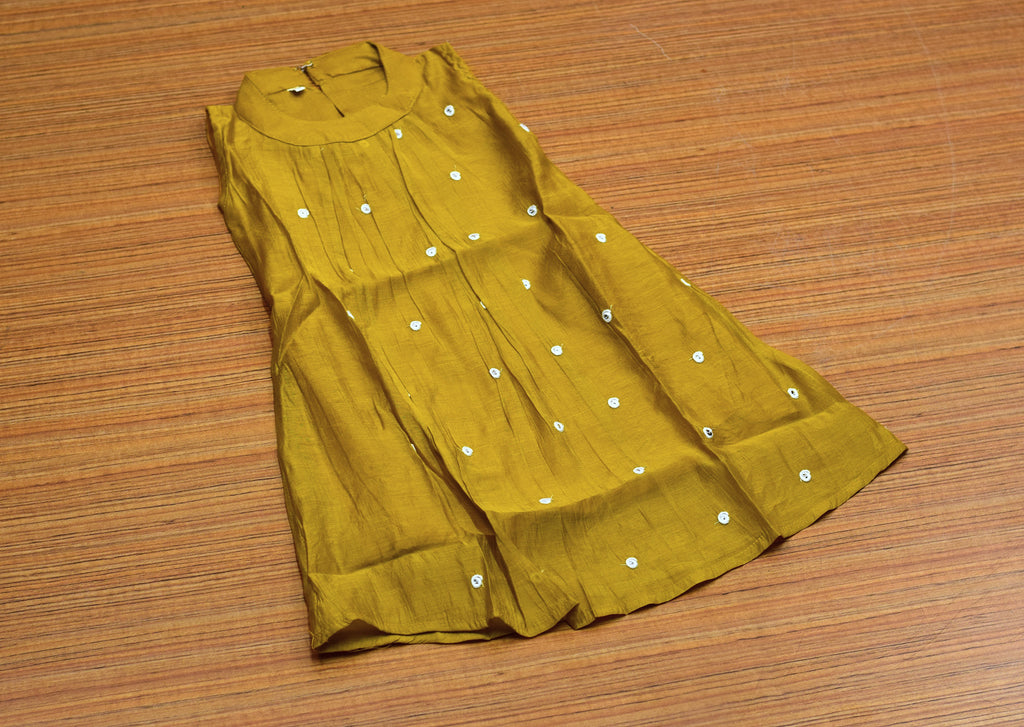 Girls Mustard Yellow Halter Neck Frock with Matching Sleeve Material – Nushio by Pulpel