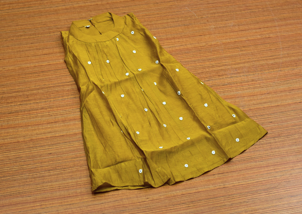 Girls Mustard Yellow Halter Neck Frock with Matching Sleeve Material – Nushio by Pulpel