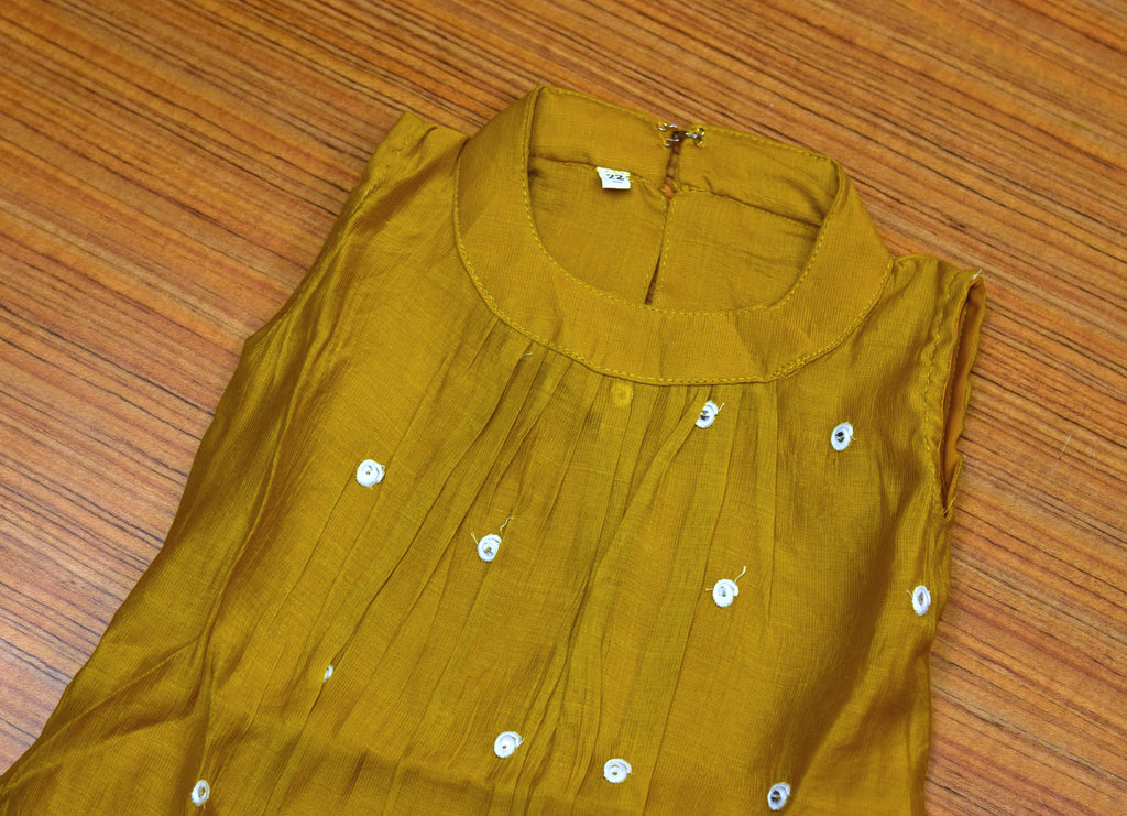 Girls Mustard Yellow Halter Neck Frock with Matching Sleeve Material – Nushio by Pulpel