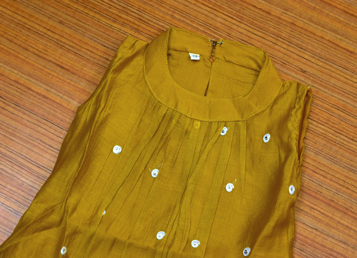 Girls Mustard Yellow Halter Neck Frock with Matching Sleeve Material – Nushio by Pulpel