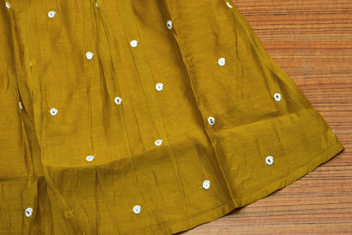 Girls Mustard Yellow Halter Neck Frock with Matching Sleeve Material – Nushio by Pulpel