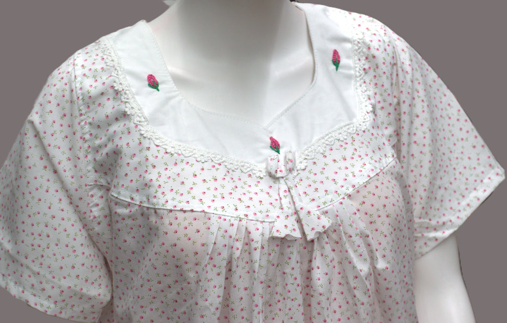 Elegant Floral Print  Nighty with Delicate Embroidery