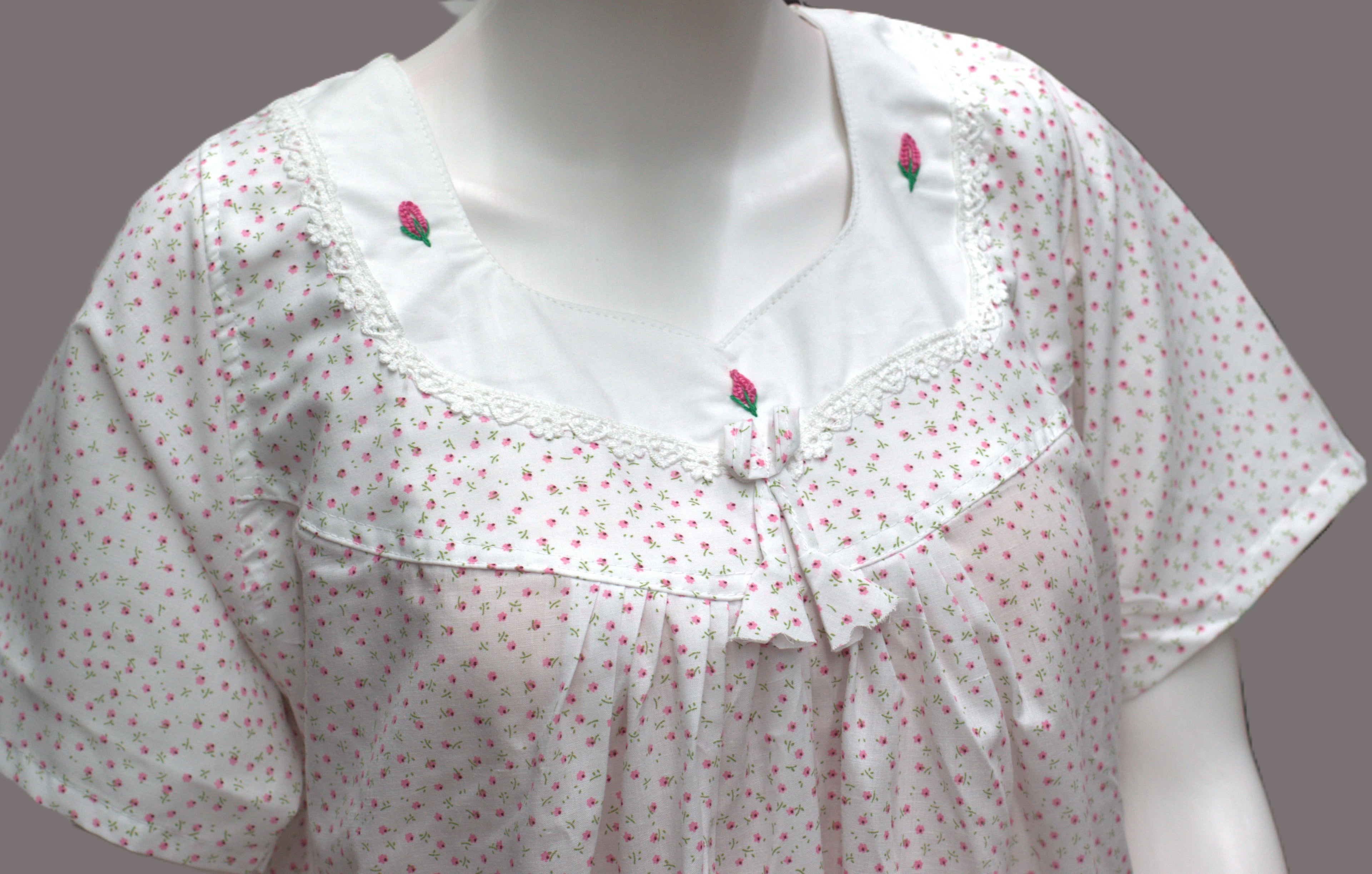 Elegant Floral Print  Nighty with Delicate Embroidery